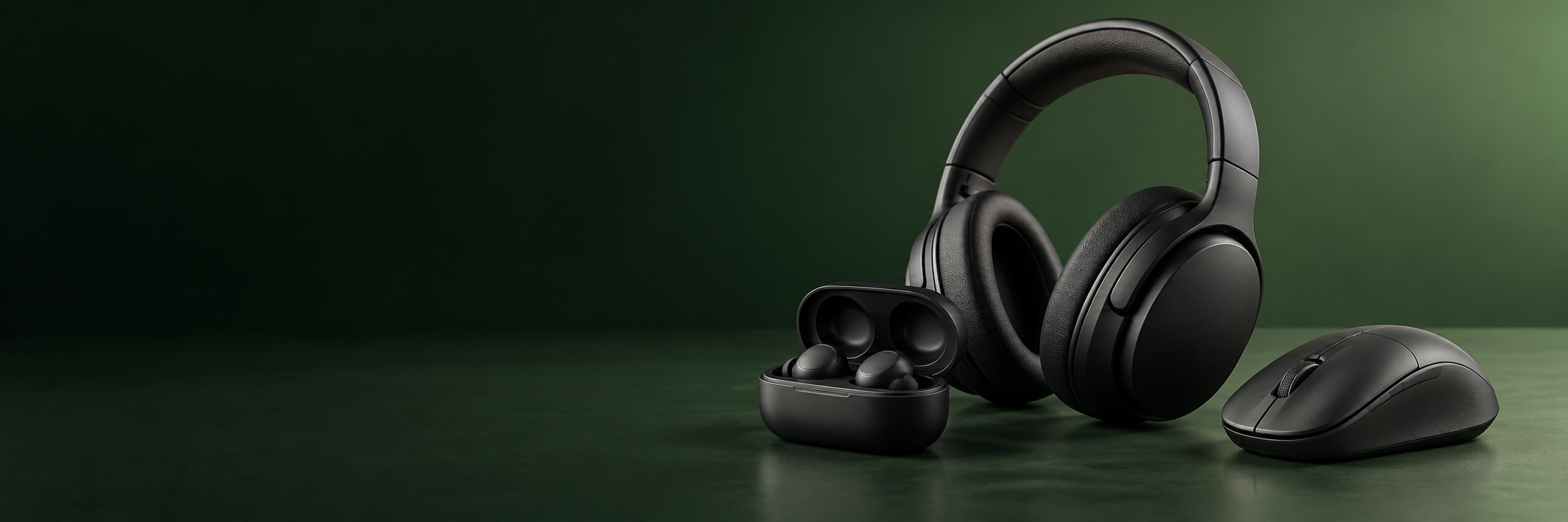 headphone, fone bluetooth e mouse feitos em biopoliamida